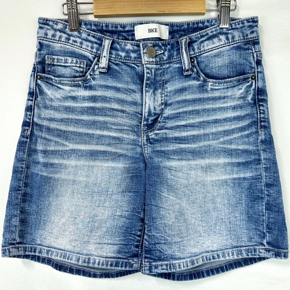 BKE Pants - BKE Payton Blue Low Rise Denim Jean Shorts Womens 26 Whisker Fading Thick Stitch